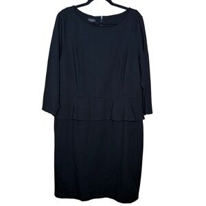 Talbots Women's Black Sheath Dress Peplum Midi Long Sleeve Size 18 Career